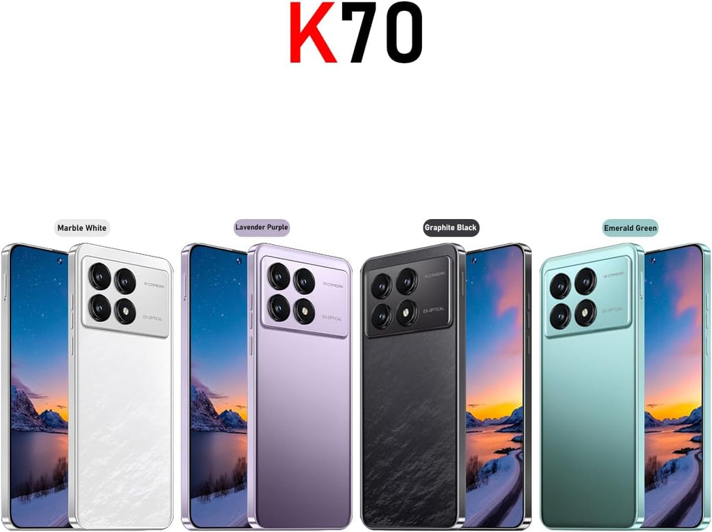 K70 5G Unlocked Cell Phones 2026 Android 13 Unlocked Phones 6.8" HD Screen 8GB+256GB 8-Core Android Phones 6800Mah Battery Standby 24MP+50MP Camera 5G Dual SIM Unlocked Smartphones(Purple)