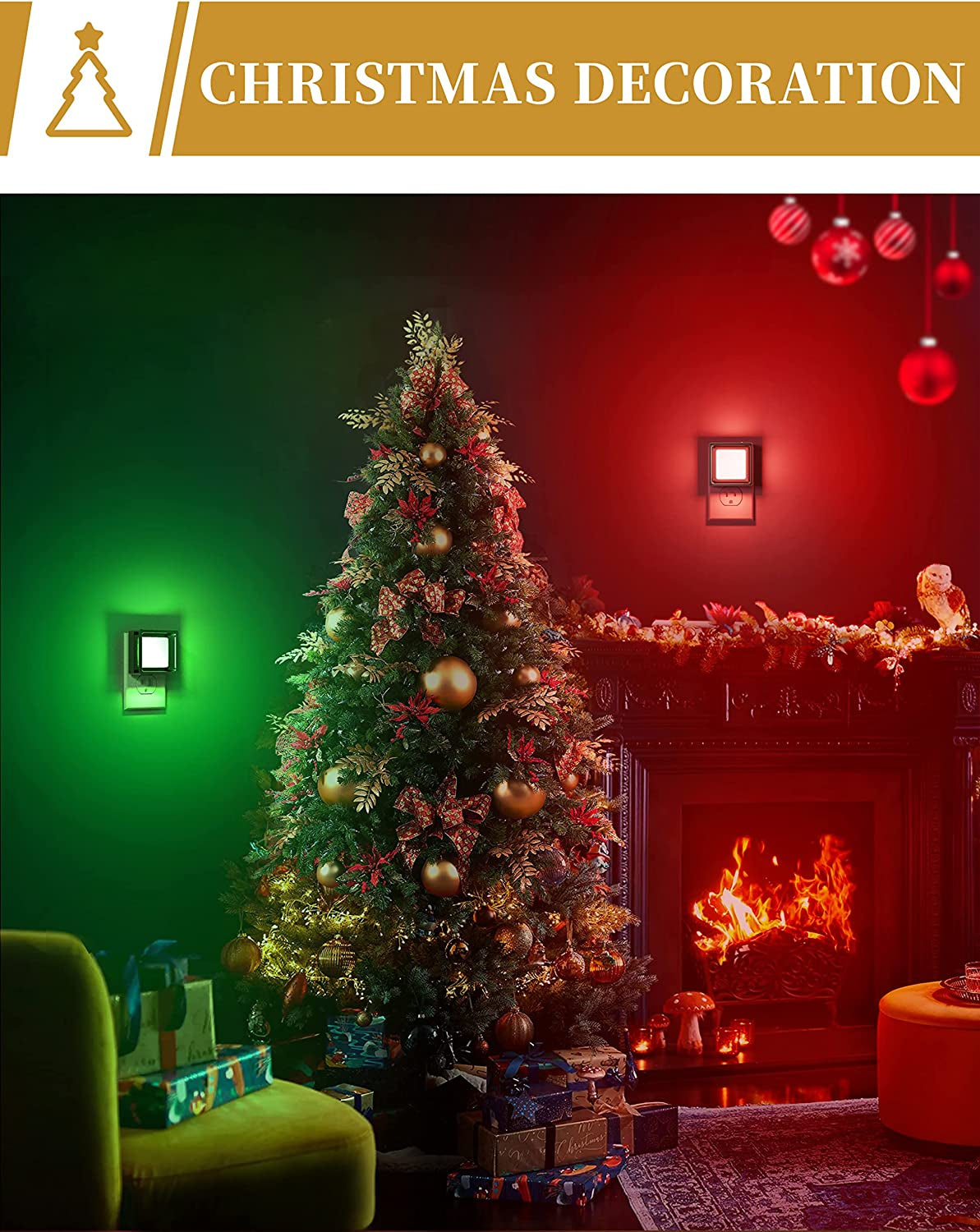 Red Night Light [2 Pack],Night Lights Plug into Wall,Light Sensor | Night Light with Dusk to Dawn Sensor,Led Nightlight Adjustable Brightness,For Bedroom Bathroom Hallway Stairs Christmas Party